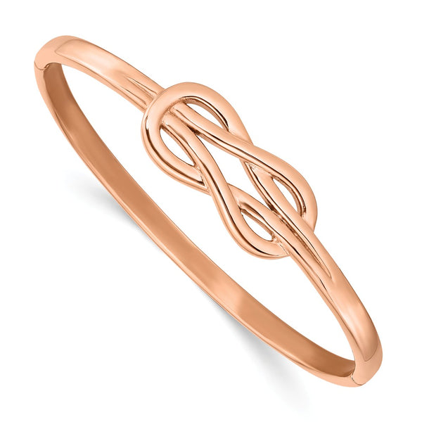 Stainless Steel Polished Rose IP-plated Knot Hinged Bangle