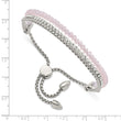 Stainless Steel Polished w/Pink and White Crystal Adjustable Bracelet