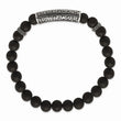 Stainless Steel Antiqued & Polished with Black CZ & Agate Stretch Bracelet