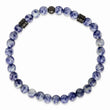 Stainless Steel Polished Gun Metal IP and Lapis Beaded Stretch Bracelet