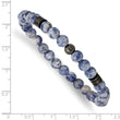 Stainless Steel Polished Gun Metal IP and Lapis Beaded Stretch Bracelet