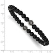 Stainless Steel Antiqued & Polished Black Agate Beaded Stretch Bracelet