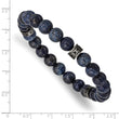 Stainless Steel Antiqued White Bronze-plated Lapis Beaded Stretch Bracelet