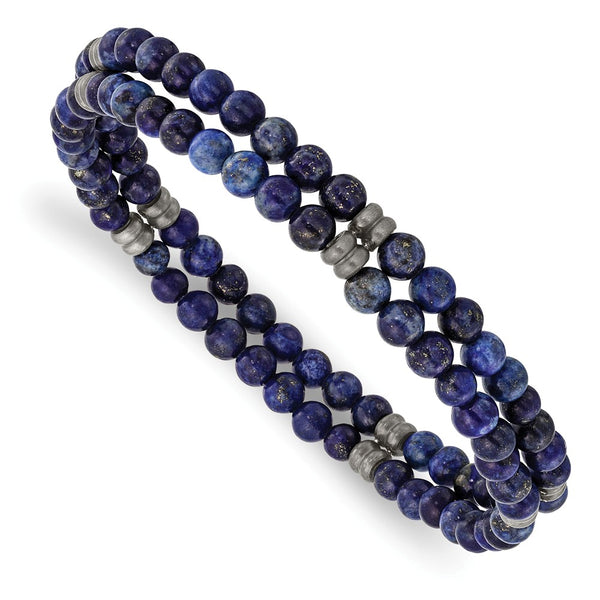 Stainless Steel Brushed Antique Bronze-plated Lapis Stretch Bracelet