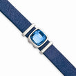 Stainless Steel Polished Blue Leather w/Crystal w/1.25in ext 7in Bracelet