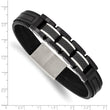 Stainless Steel Brushed & Polished Black IP Carbon Fiber Leather Bracelet