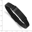 Stainless Steel Brushed Black IP-plated Black Leather 8.5in ID Bracelet