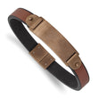 Stainless Steel Brushed Brown IP-plated Brown Leather 8.5in ID Bracelet