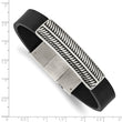 Stainless Steel Antiqued and Polished Black Leather w/.5in ext 8in Bracelet