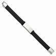 Stainless Steel Polished Black Rubber and Leather 8.5in ID Bracelet