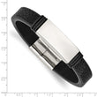 Stainless Steel Polished Black Rubber and Leather 8.5in ID Bracelet