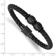 Stainless Steel Polished Black IP Black Rubber and Leather 8.25in Bracelet