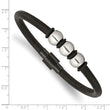 Stainless Steel Polished Black IP with Rubber Black Leather 8.5in Bracelet
