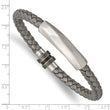 Stainless Steel Antiqued and Brushed Grey Leather 8.25in Bracelet