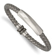Stainless Steel Antiqued and Brushed Grey Leather 8.25in Bracelet