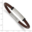 Stainless Steel Polished Black and Brown Rubber 8.5in Bracelet