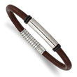 Stainless Steel Polished Black and Brown Rubber 8.5in Bracelet