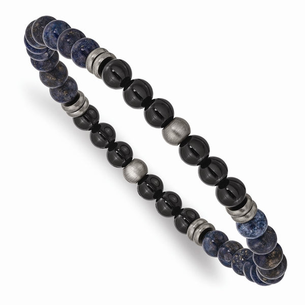 Stainless Steel Brushed Antique Bronze-plated Black Agate/Lapis Bracelet