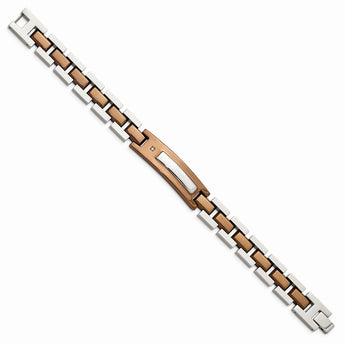 Stainless Steel Brown IP-plated w/Diamond 8.5in Bracelet