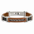 Stainless Steel Brushed/Polished Brown IP CarbonFiber Inlay 8.5in Bracelet