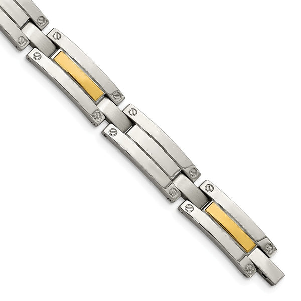 Stainless Steel & 14K Polished 8.5in Bracelet