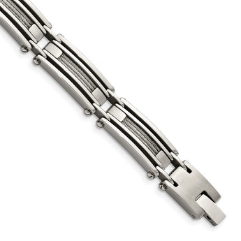 Stainless Steel Wire Brushed & Polished 9in Bracelet