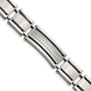 Stainless Steel CZs Brushed & Polished 8.5in Bracelet