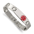 Stainless Steel Polished/Brushed Red Enamel 8.25in Medical Bracelet