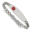 Stainless Steel Polished w/ Red Enamel 8.5in Medical Bracelet