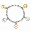 Stainless Steel Multicolor Plated Peace Sign Charms 8.5in Bracelet