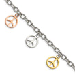 Stainless Steel Multicolor Plated Peace Sign Charms 8.5in Bracelet