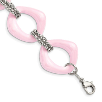Stainless Steel Pink Ceramic Link Bracelet