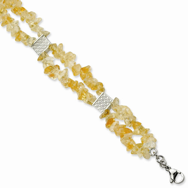 Stainless Steel Citrine Chip 7in w/ 1in ext. Bracelet