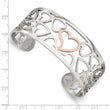 Stainless Steel Polished & Pink IP-plated Hearts Cuff Bangle