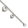 Stainless Steel Polished Hearts 8in Bracelet