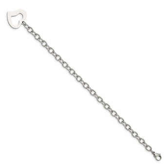 Stainless Steel Polished Open Link w/ Open Heart 8.5in Bracelet