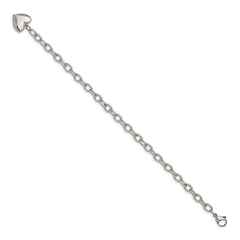 Stainless Steel Polished Open Link w/ Heart 8.5in Bracelet
