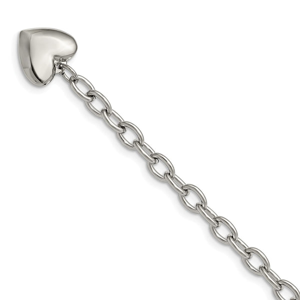 Stainless Steel Polished Open Link w/ Heart 8.5in Bracelet