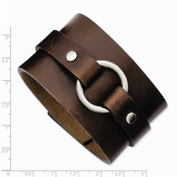 Stainless Steel Brown Leather 8.75in Bracelet