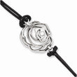 Stainless Steel Flower w/CZ & Leather Cord 6in w/2in extender Bracelet