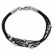 Stainless Steel Black Leather w/Beads 8in Bracelet