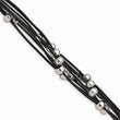 Stainless Steel Black Leather w/Beads 8in Bracelet