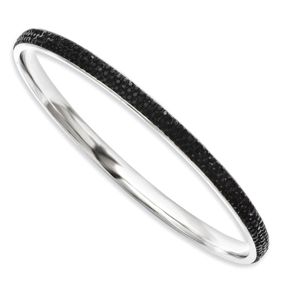 Stainless Steel Black Crystal Rounded Bangle