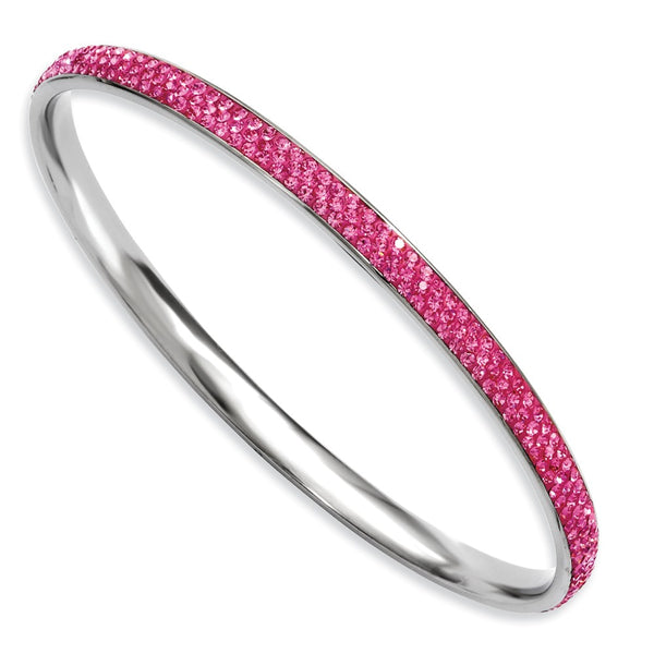 Stainless Steel Pink Crystal Rounded Bangle