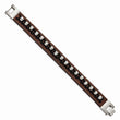 Stainless Steel Brown Leather with Polished Beads Bracelet