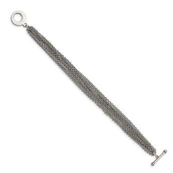 Stainless Steel Multiple Row of Chain 7.5in Toggle Bracelet