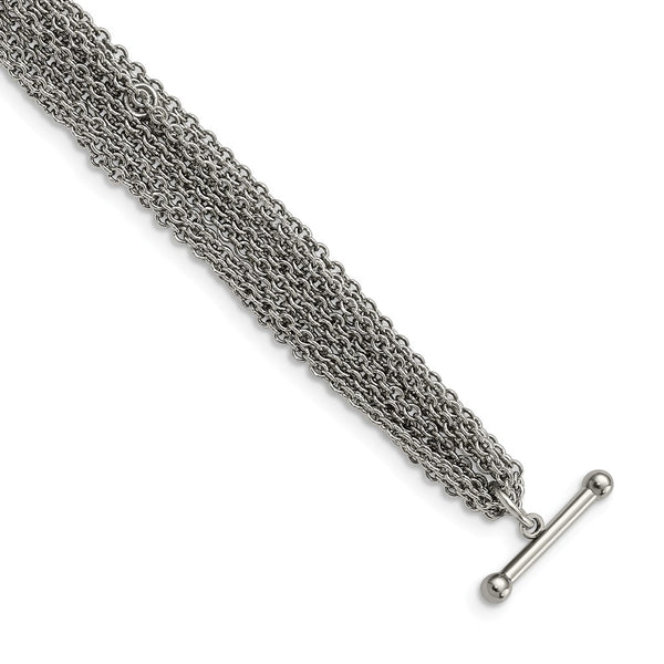 Stainless Steel Multiple Row of Chain 7.5in Toggle Bracelet