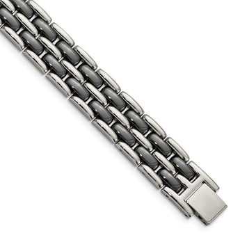 Stainless Steel Double Row Black Ceramic 8.25in Bracelet