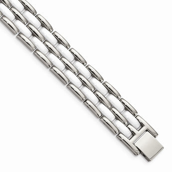 Stainless Steel Double Row White Ceramic 8.25in Bracelet