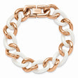 Stainless Steel Pink IP-plated & White Ceramic 8.25in w/ext Bracelet